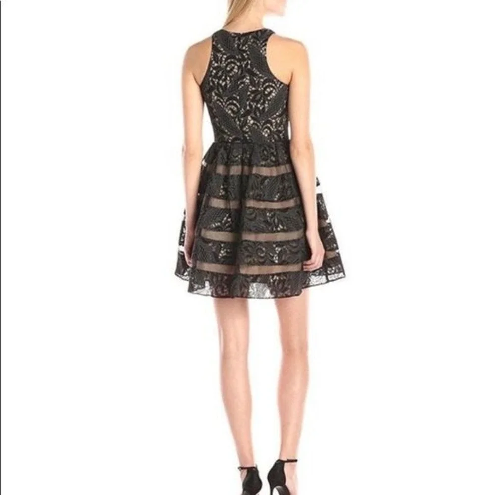 AIDEN MATTOX Black Sheer‎ Lace Dress Mini Party Formal  8 Event Fit Flare Cruise